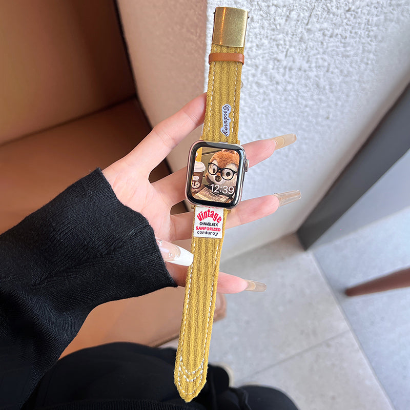 For Apple Watch Ultra 2 Ultra 49mm / Series 9 8 7 45mm / SE (2023) SE (2022) SE 6 5 4 44mm / 3 2 1 42mm Corduroy Bracelet Strap - Caramel Brown For Apple Watch Ultra 2 Ultra 49mm / Series 9 8 7 45mm / SE (2023) SE (2022) SE 6 5 4 44mm / 3 2 1 42mm Corduroy Bracelet Strap - Caramel Brown